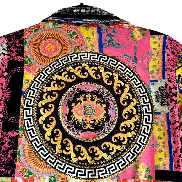 Nice Istanbul Baroque Print Embellished Long Sleeve Mini Bodycon Dress Sz 36 / S - Picture 5 of 9